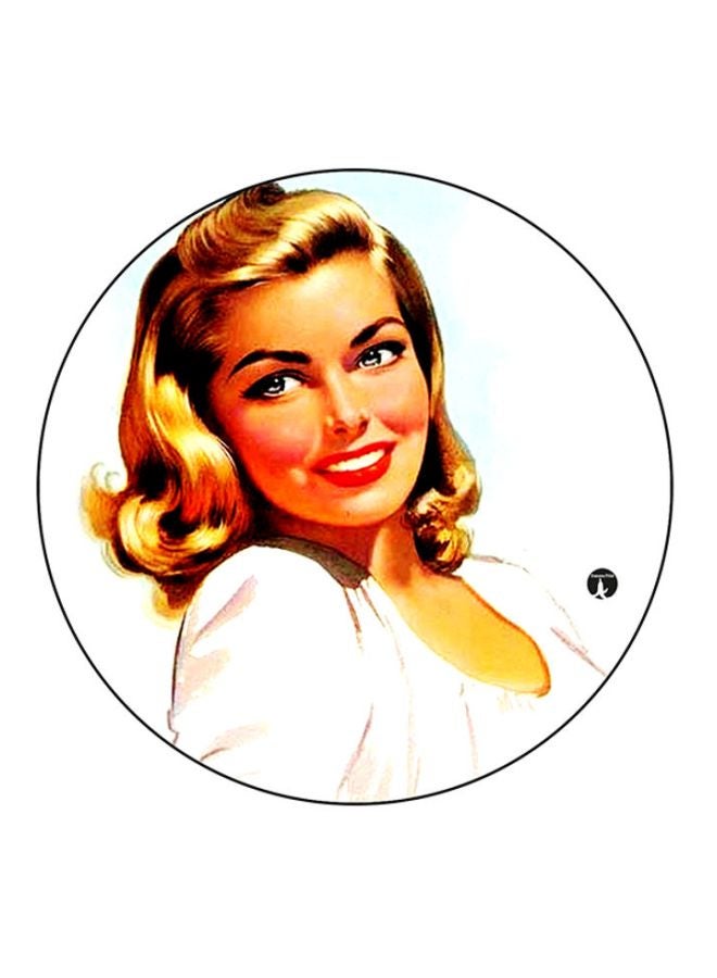 BP Vintage Art Printed Round Mousepad White/Yellow/Black