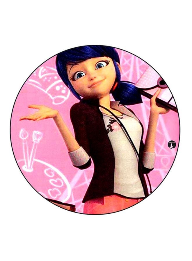 بي بي لوح ماوس بتصميم مستدير وطبعة مستوحاة من مسلسل "Miraculous Ladybug" وردي / أسود/ أبيض