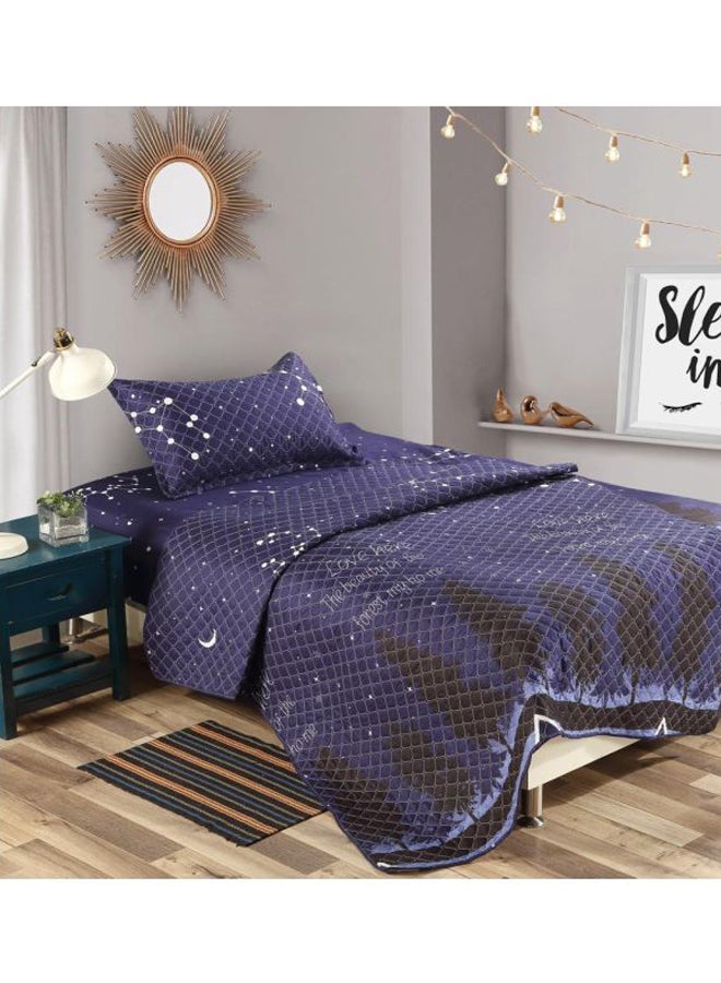 3-Piece Comforter Set Polyester Dark Blue/White/Brown 