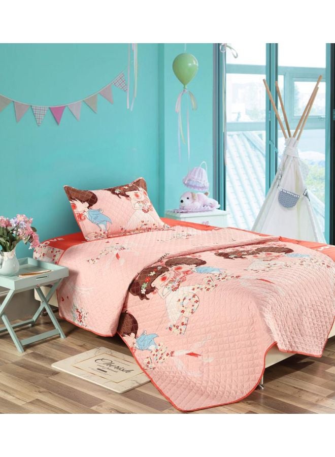 3-Piece Cartoon Girls Printed Comforter Set Polyester Pink/Red/Blue 
