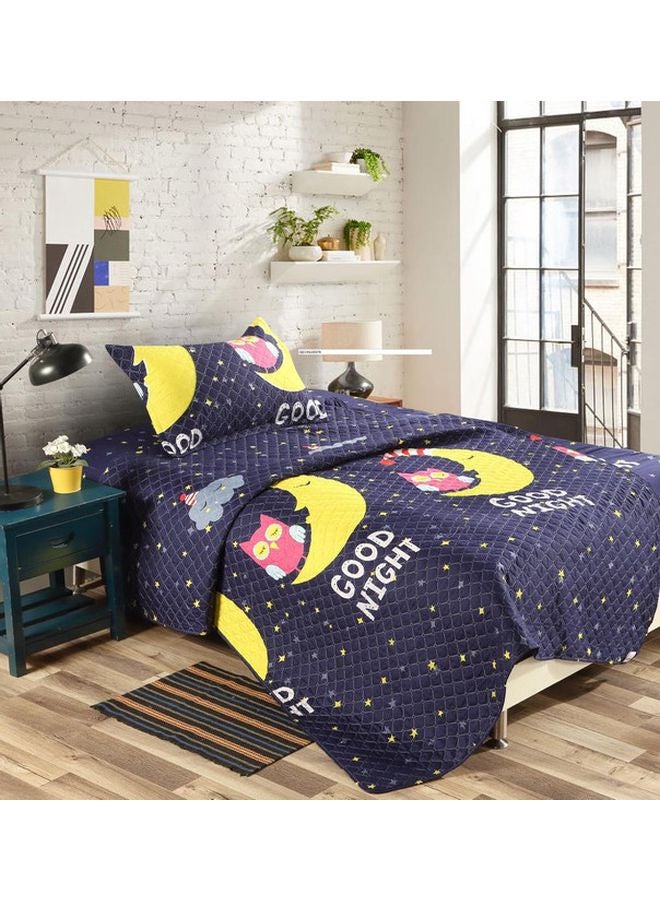 Generic 3-Piece Good Night Printed Comforter Set polyester Blue/Yellow/Pink 