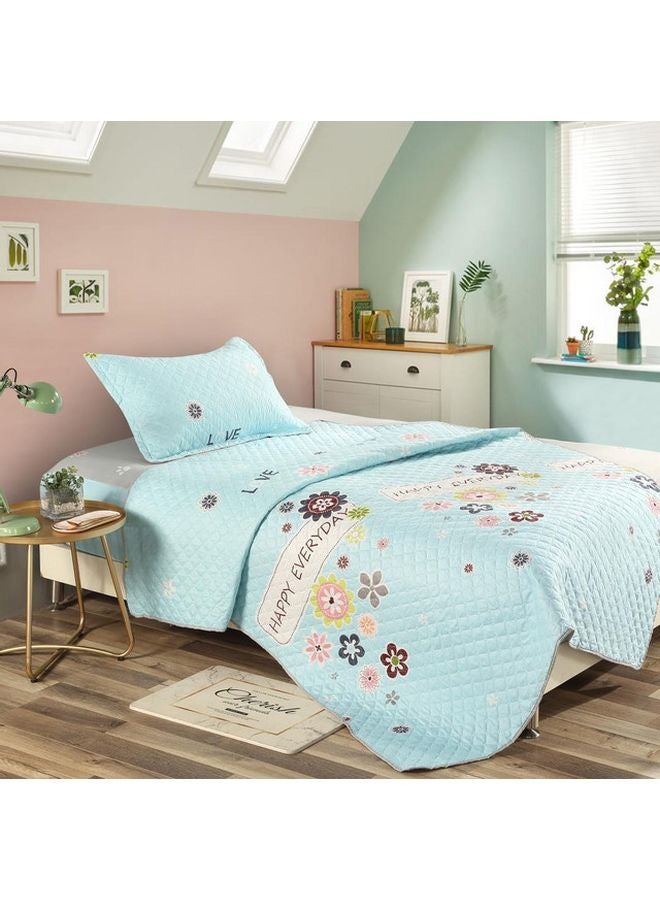 3-Piece Happy Everyday Printed Comforter Set polyester Sky Blue/Beige/Pink 