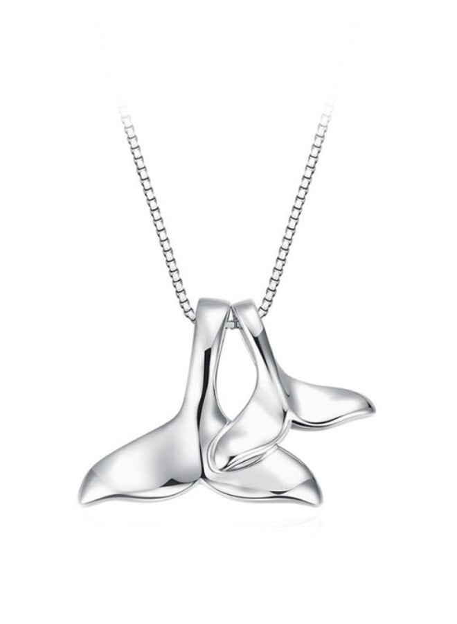 J&J 925 Sterling Silver Dolphin Tail Shaped Pendant Necklace - Image 1