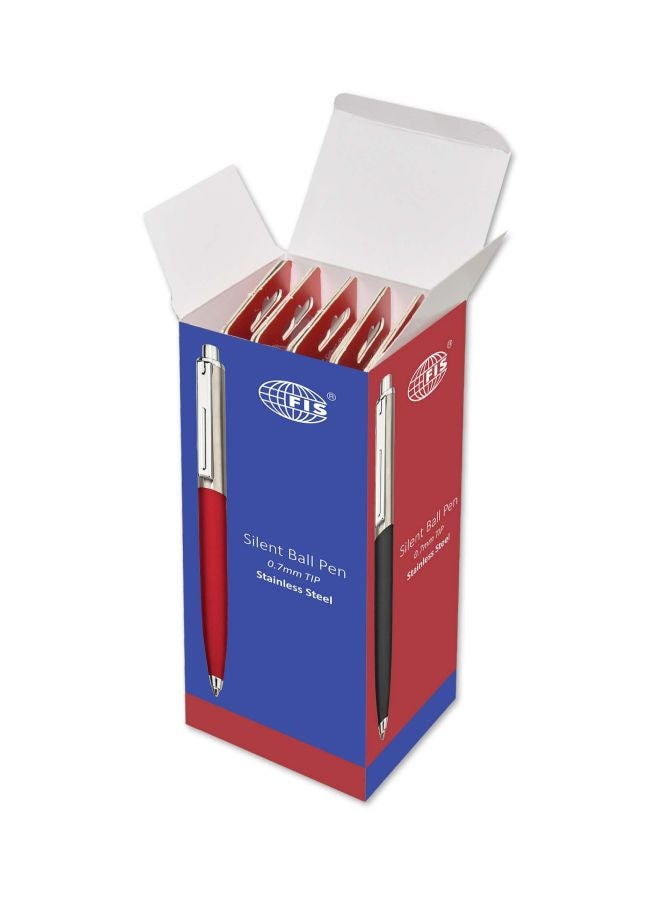 إف اي أس  مجموعة أقلام برأسد كروي وآلية صامتة من 10 قطع أحمر/فضي - Image 3