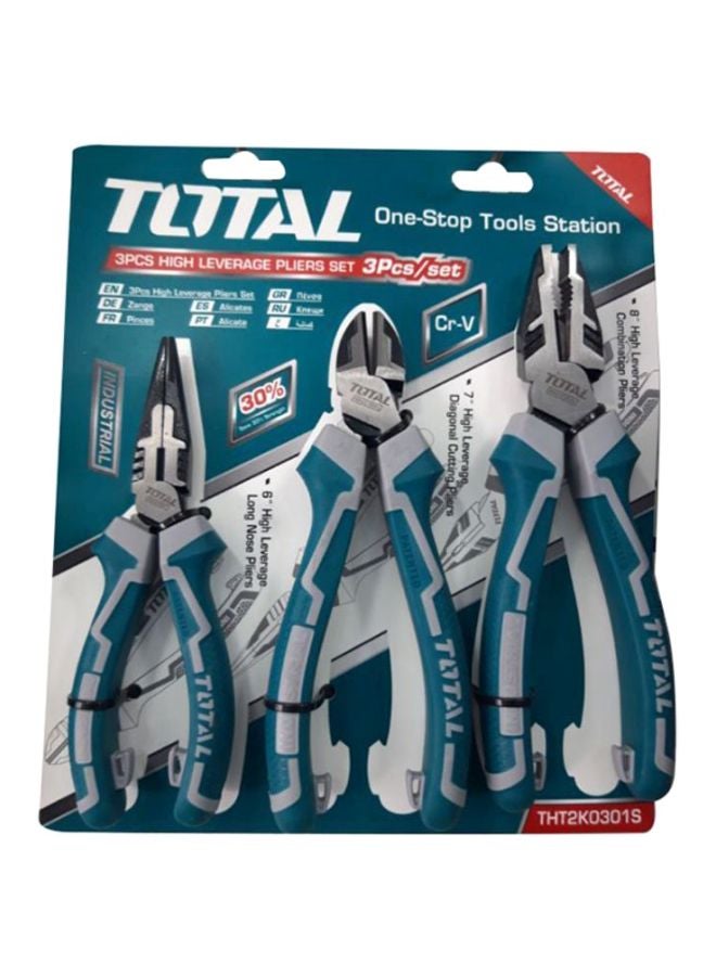 توتال - طقم زراديات عالية الرفع ون ستوب تولز ستيشن من 3 قطع أزرق/رمادي High Leverage Combination Pliers 200, High Leverage Diagonal Cutting Pliers 180, High Leverage Long Nose Pliers 160 - Image 1