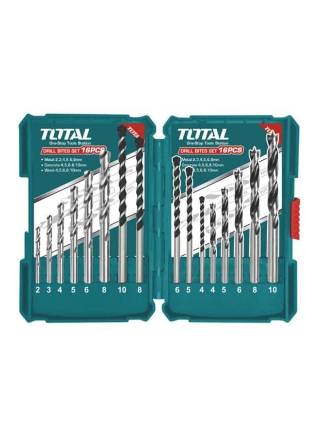 TOTAL 16-Piece Metal, Concrete And Wood Drill Bits Set Teal/Silver - Image 1