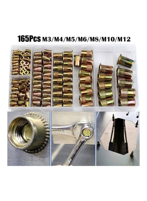 165Pcs M3 M4 M5 M6 M8 M10 M12 Thread Metal Nutsert Rivet Nut Set Accessories multicolor 20*10*20cm