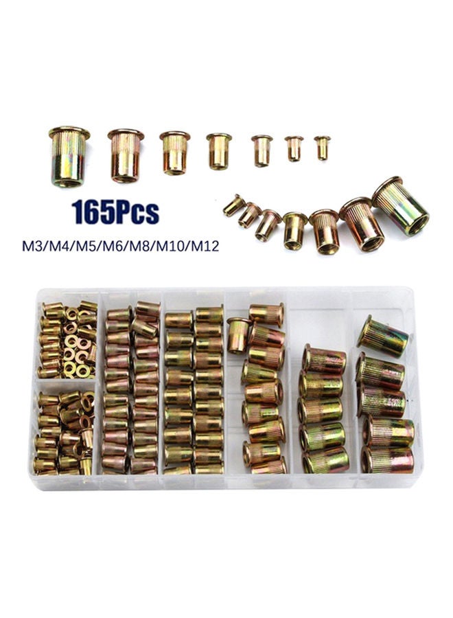 165Pcs M3 M4 M5 M6 M8 M10 M12 Thread Metal Nutsert Rivet Nut Set Accessories multicolor 20*10*20cm