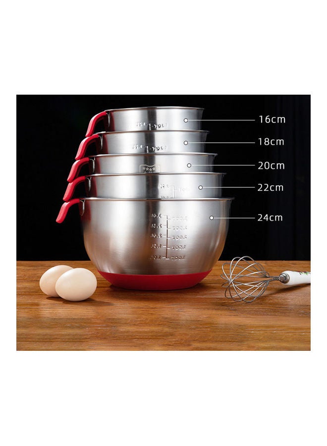 Stainless Steel Egg Bowl Salad Bowl Non-Slip Silicone Bottom Handle Scale With Lid Baking Supplies red 20*20*20cm - Image 2