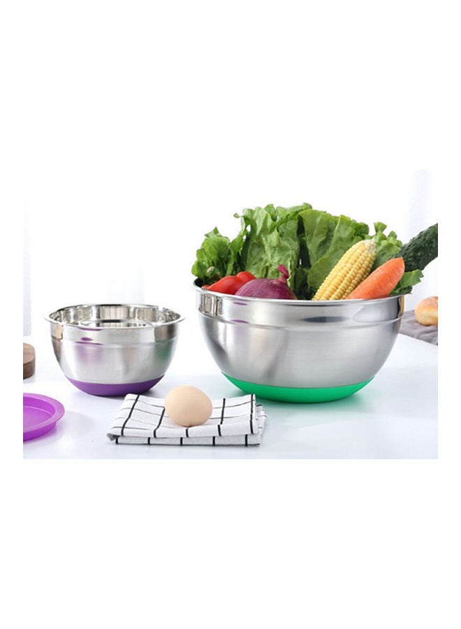 وعاء من الاستانلس ستيل بقاعدة من السيليكون الملون مانعة للانزلاق لحوض الغسيل والسلطات والأرز فضي 18*18*18سم - Image 4