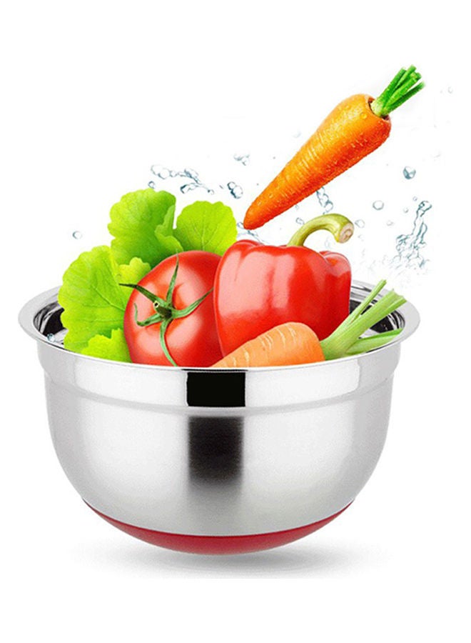 وعاء من الستانلس ستيل بقاعدة من السيليكون الملون مانعة للانزلاق متعدد الاستخدام للغسيل وتحضيرالسلطات وغسل الأرز فضي 19*19*19سم - Image 3