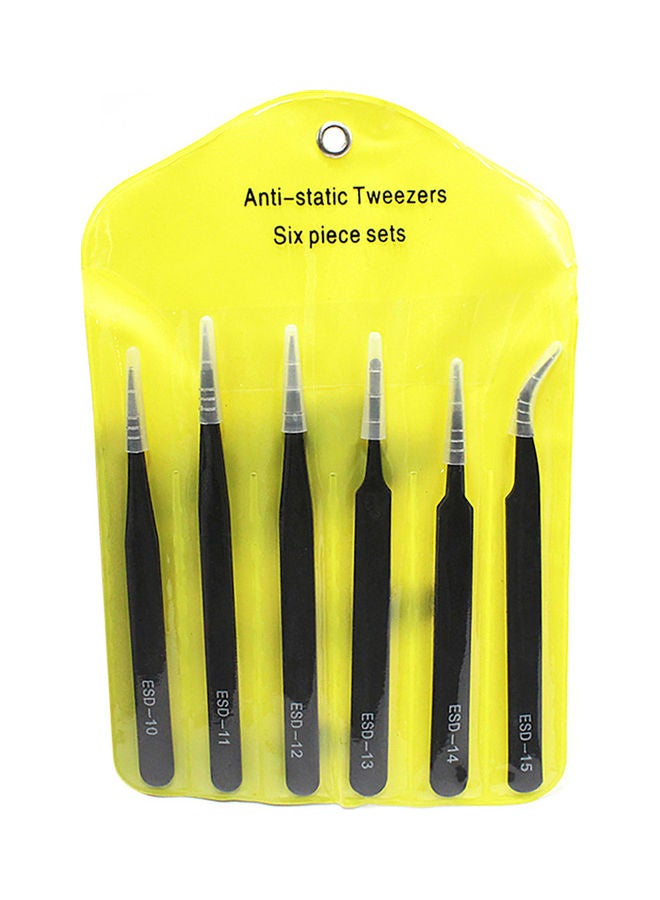 6Pcs Stainless Steel Anti-static Precision Curved Straight Tweezers Repair Tools Black 20*10*20cm - Image 1