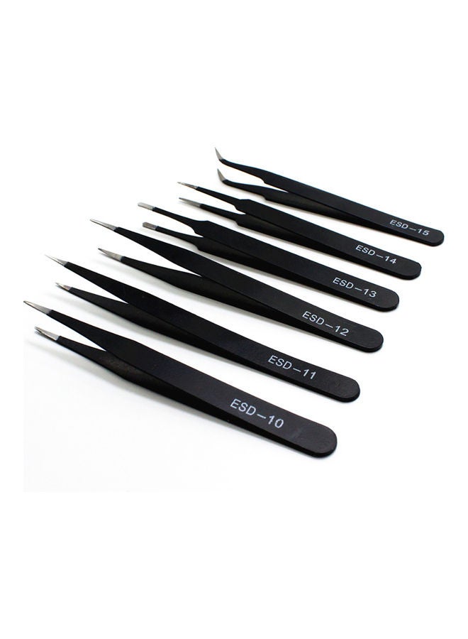 6Pcs Stainless Steel Anti-static Precision Curved Straight Tweezers Repair Tools Black 20*10*20cm - Image 3