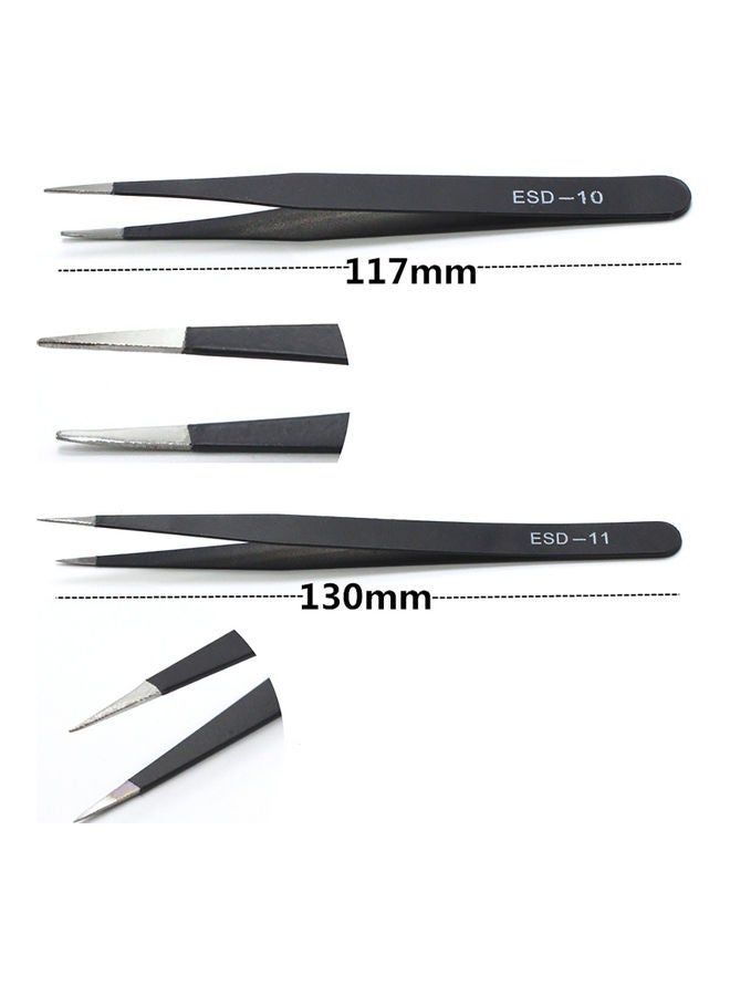 6Pcs Stainless Steel Anti-static Precision Curved Straight Tweezers Repair Tools Black 20*10*20cm - Image 4