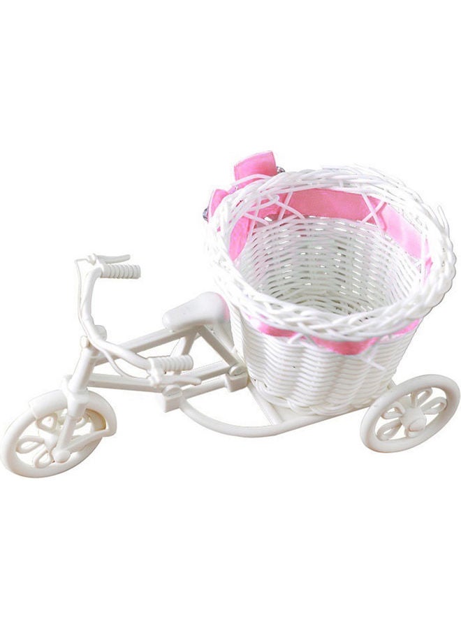 Tricycle Bike Flower Basket Vase Stand Holder White/Pink - Image 1