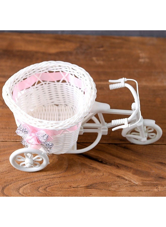 Tricycle Bike Flower Basket Vase Stand Holder White/Pink - Image 2
