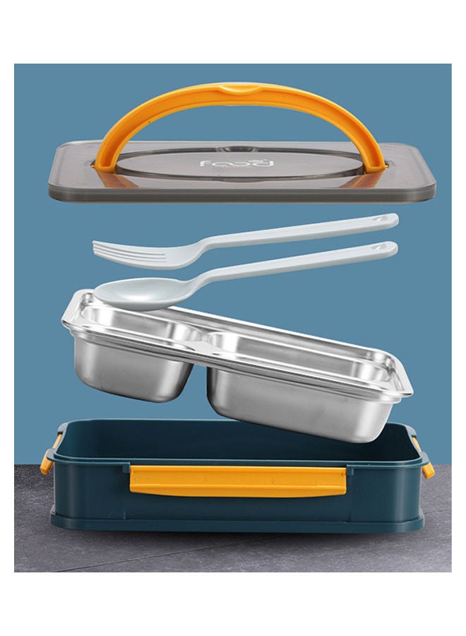 Portable Compartment Lunch Box Adults Stainless Steel Office Staff Separated Bento Box with Cutlery Blue yellow 28*28*28cm - Image 3