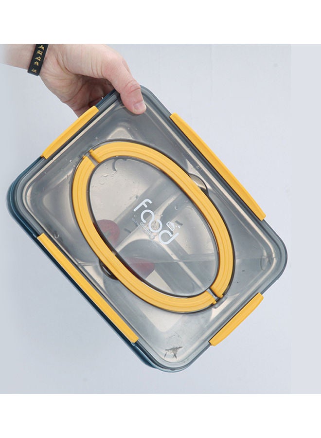 Portable Compartment Lunch Box Adults Stainless Steel Office Staff Separated Bento Box with Cutlery Blue yellow 28*28*28cm - Image 4