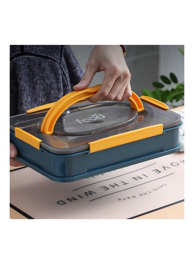 Portable Compartment Lunch Box Adults Stainless Steel Office Staff Separated Bento Box with Cutlery Blue yellow 28*28*28cm - Image 5