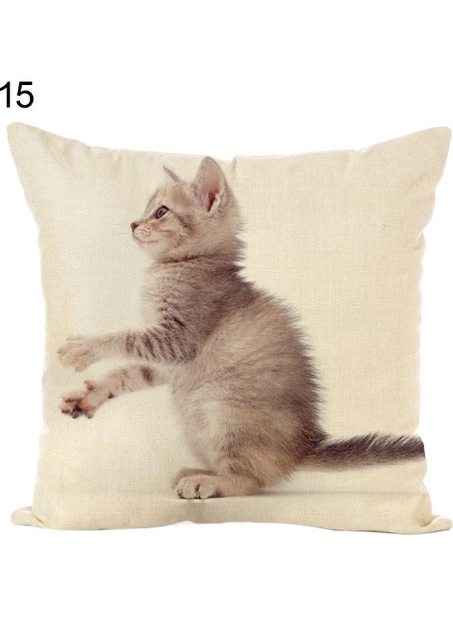 Cute Cat Printed Soft Linen Throw Cushion Cover Beige 20 x 10 x 20cm