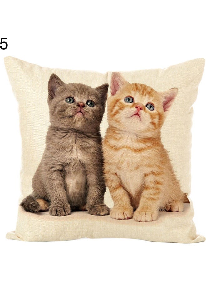 Cute Cat Printed Soft Linen Throw Cushion Cover Beige/Brown 20 x 10 x 20cm - Image 1