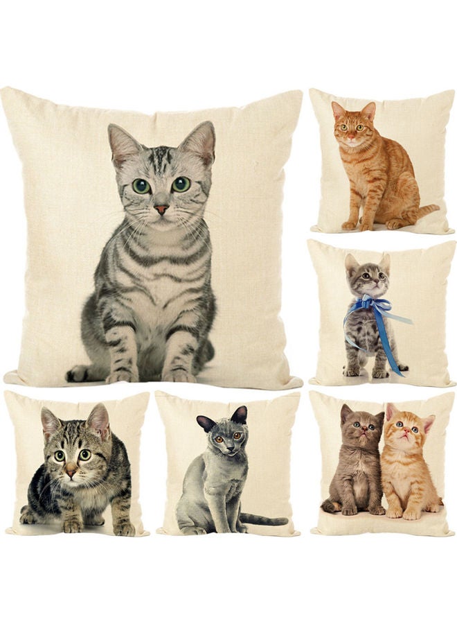 Cute Cat Printed Soft Linen Throw Cushion Cover Beige/Brown 20 x 10 x 20cm - Image 2