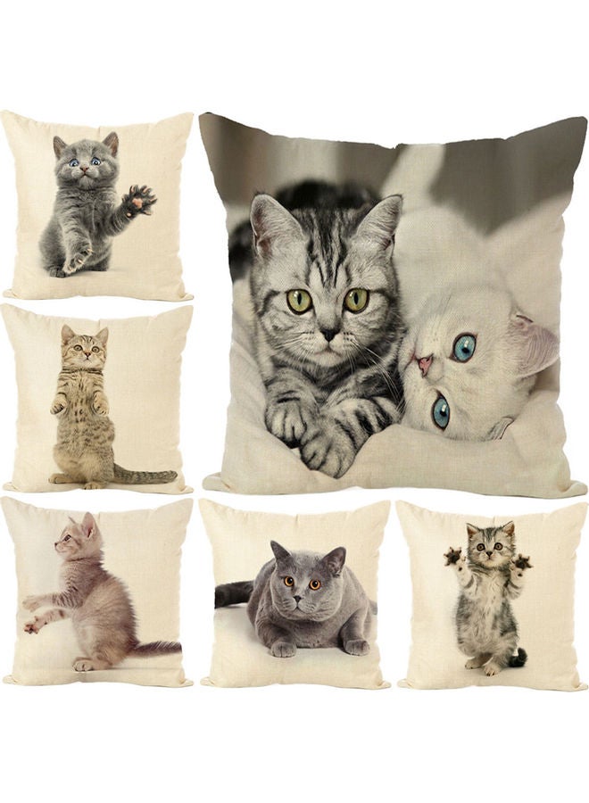 Cute Cat Printed Soft Linen Throw Cushion Cover Beige/Brown 20 x 10 x 20cm - Image 3