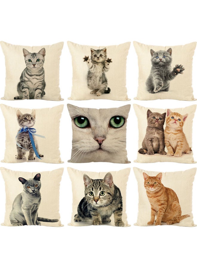 Cute Cat Printed Soft Linen Throw Cushion Cover Beige/Brown 20 x 10 x 20cm - Image 4