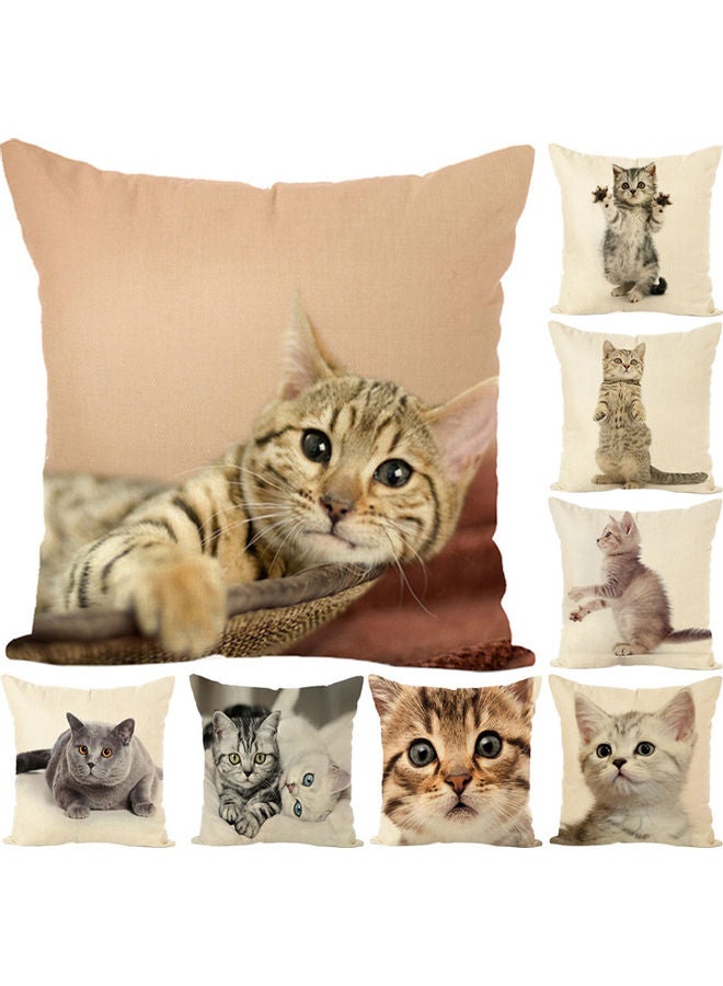 Cute Cat Printed Soft Linen Throw Cushion Cover Beige/Brown 20 x 10 x 20cm - Image 5