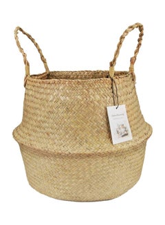 Seagrass Weaving Foldable Home Storage Bucket Toy Sundries Clothes Plants Basket Primary Color 20*10*20cm