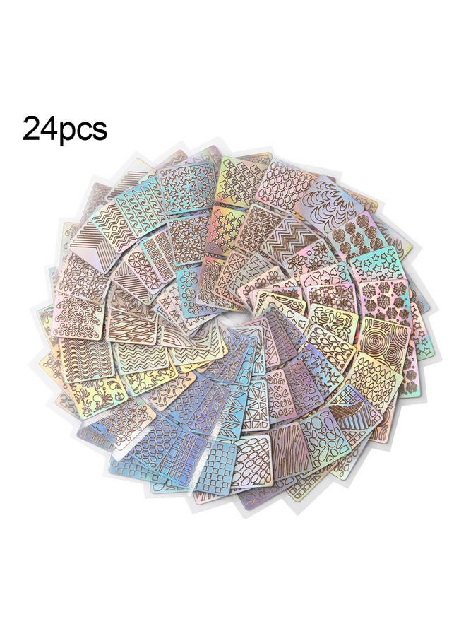 مجموعة ملصقات بشكل قوالب استنسل مفرغة من الفينيل مع خطوات إرشادية لفن طلاء الأظافر بشكل يدوي مكونة من 24 ملصق يضم كل منها 6 قوالب وكل قالب يضم 12 نمطاً مختلفاً متعدد الألوان - Image 1