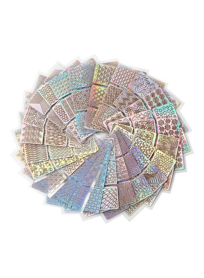 مجموعة ملصقات بشكل قوالب استنسل مفرغة من الفينيل مع خطوات إرشادية لفن طلاء الأظافر بشكل يدوي مكونة من 24 ملصق يضم كل منها 6 قوالب وكل قالب يضم 12 نمطاً مختلفاً متعدد الألوان - Image 3