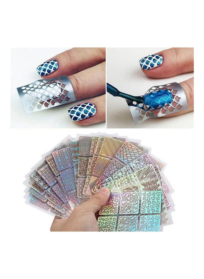 مجموعة ملصقات بشكل قوالب استنسل مفرغة من الفينيل مع خطوات إرشادية لفن طلاء الأظافر بشكل يدوي مكونة من 24 ملصق يضم كل منها 6 قوالب وكل قالب يضم 12 نمطاً مختلفاً متعدد الألوان - Image 2