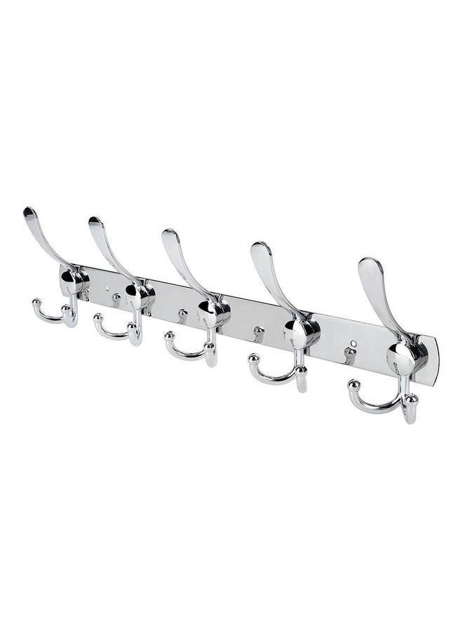Stainless Steel 5 Hooks Wall Mount Coat Hook Towel Coat Hat Door Hanger Rack silver 20*10*20cm  - Image 1