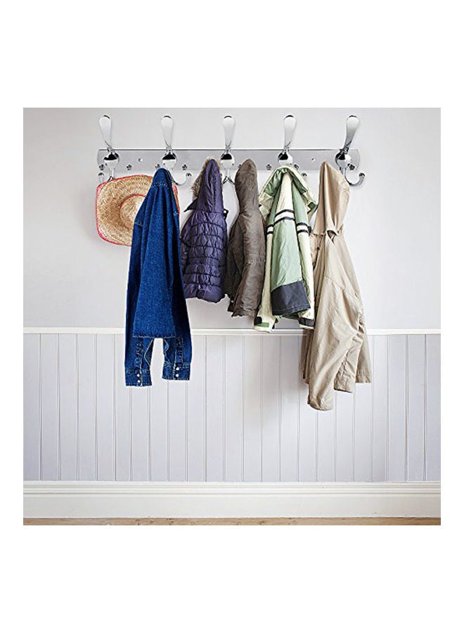 Stainless Steel 5 Hooks Wall Mount Coat Hook Towel Coat Hat Door Hanger Rack silver 20*10*20cm  - Image 2