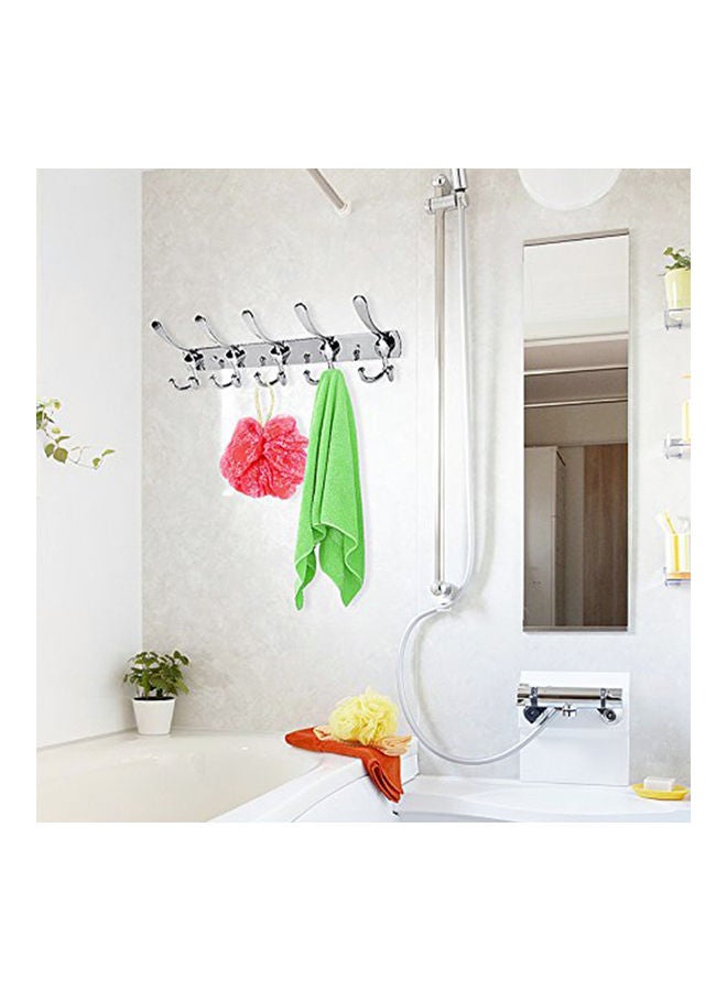 Stainless Steel 5 Hooks Wall Mount Coat Hook Towel Coat Hat Door Hanger Rack silver 20*10*20cm  - Image 4