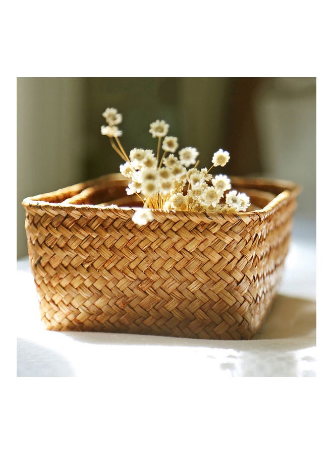 Handmade Straw Dried Flower Fruit Pot Basket Rattan Box Candy Earphone Organizer Primary Color 20*10*20cm - Image 4