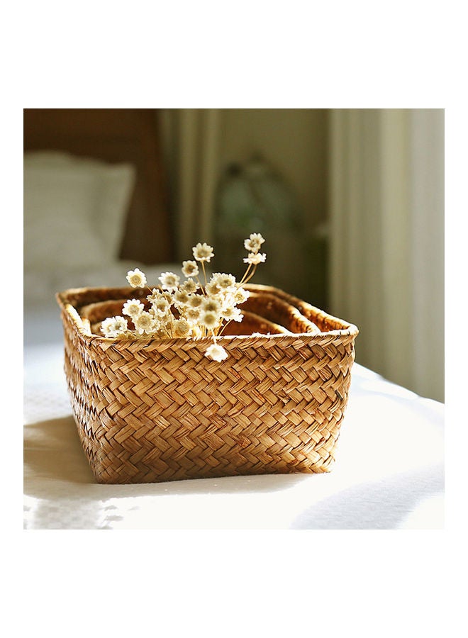 Handmade Straw Dried Flower Fruit Pot Basket Rattan Box Candy Earphone Organizer Coffee 20*10*20cm - Image 3