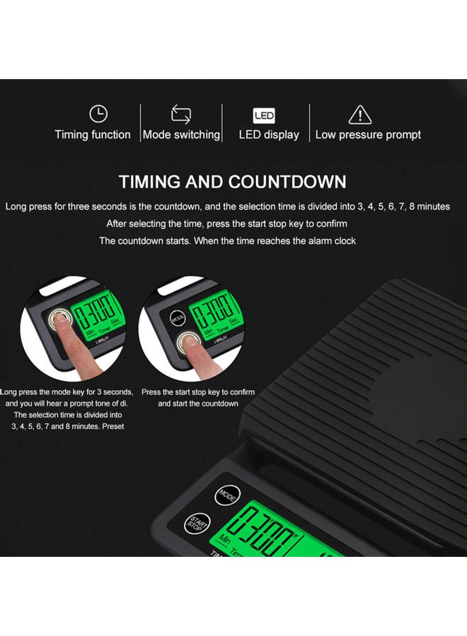 Generic - Accurate Electric Kitchen Scale,Coffee Scale with Timer High-precision Kitchen Scale Mini Electronic Platform Scale Food Weighing Scale 5kg/0.1 Black 23*5*15cm - Image 1