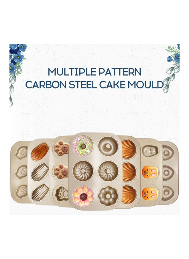 Generic - 6/12 Piece Superior Carbon Steel Non-Stick Cake Bakeware Multiple Pattern Doughnut Banana Minnow Cat Claw Round Baking Mould multicolour 26.5*2.7*18.5cm - Image 1