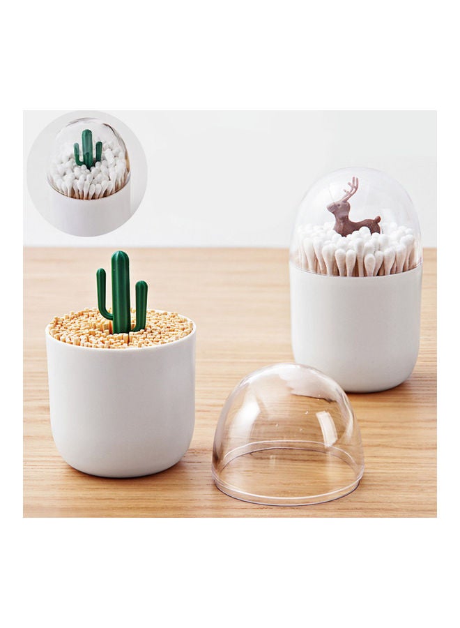 Dustproof Table Decorative Toothpick Cotton Swab Storage Box Style:Plant cactus white 11*11*11cm - Image 4