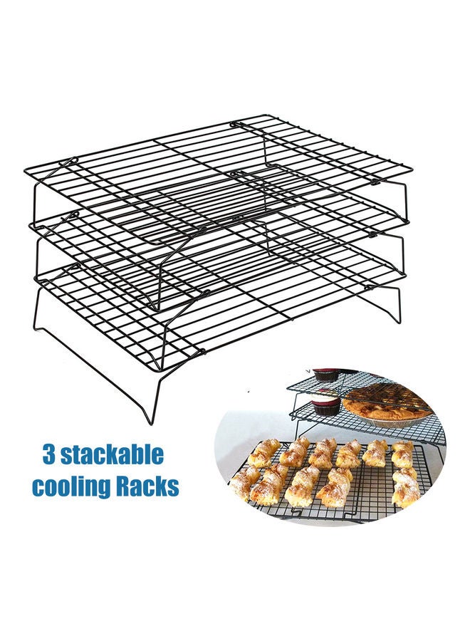 Generic - Cooling Rack 3 Layers Stackable Saving Space Cake Stand Black 35*5.5*25cm - Image 1