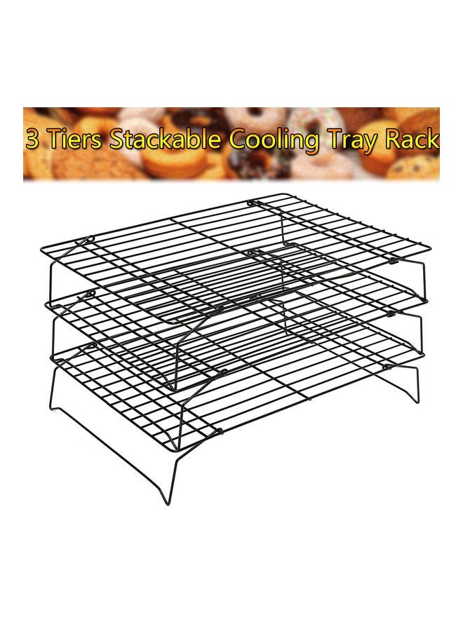 Generic - Cooling Rack 3 Layers Stackable Saving Space Cake Stand Black 35*5.5*25cm - Image 1