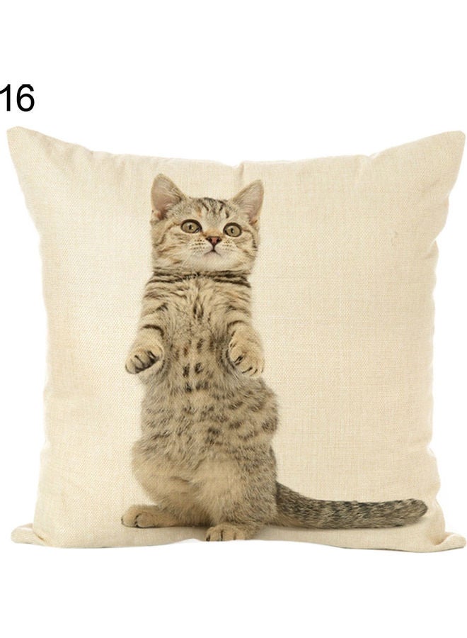 Cute Cat Printed Soft Linen Throw Cushion Cover Beige 20 x 10 x 20cm