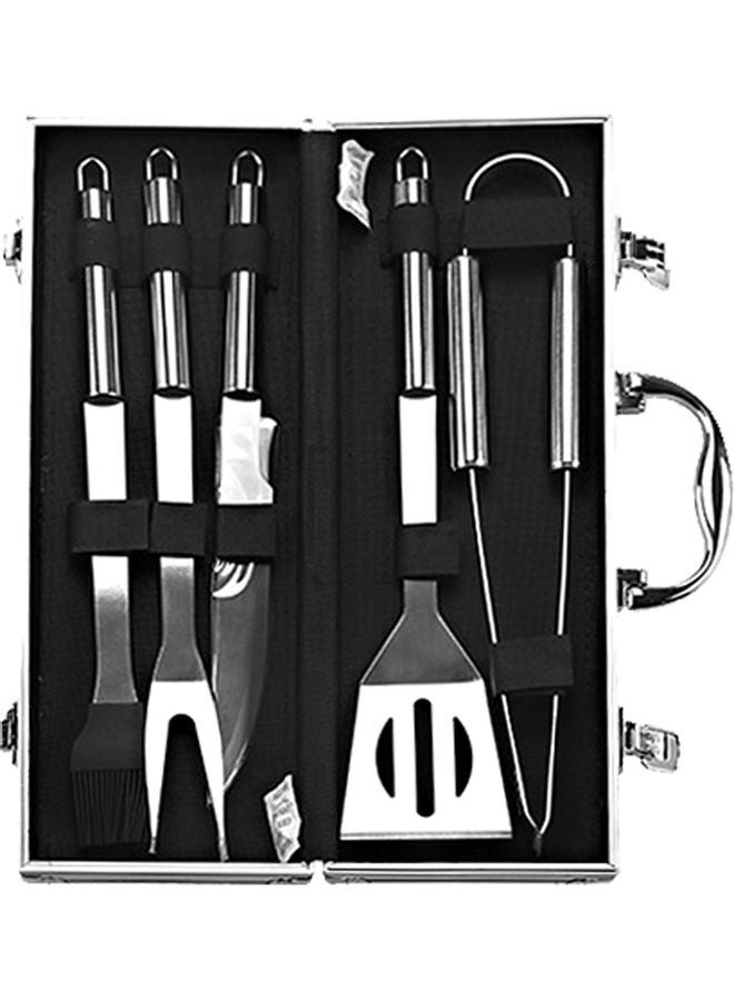 Barbecue Accessory Kit Grill Tool Set Versatile Portable Outdoor Indoor Barbecue Knife, Fork, Spatula, Tong, Basting Brush Silver 37*7.2*14cm - Image 1