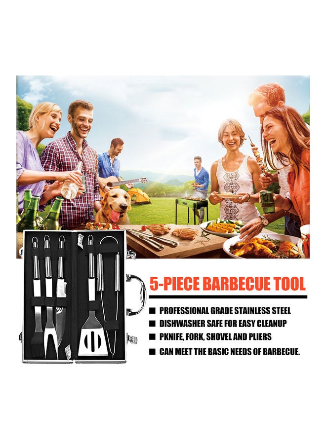 Barbecue Accessory Kit Grill Tool Set Versatile Portable Outdoor Indoor Barbecue Knife, Fork, Spatula, Tong, Basting Brush Silver 37*7.2*14cm - Image 2