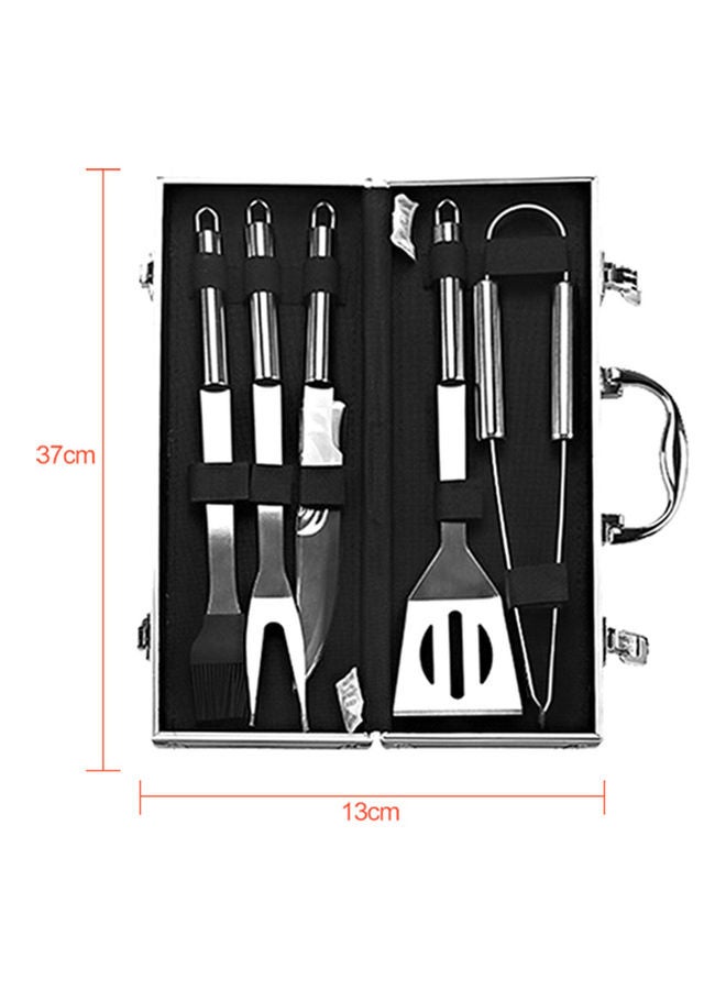 Barbecue Accessory Kit Grill Tool Set Versatile Portable Outdoor Indoor Barbecue Knife, Fork, Spatula, Tong, Basting Brush Silver 37*7.2*14cm - Image 3