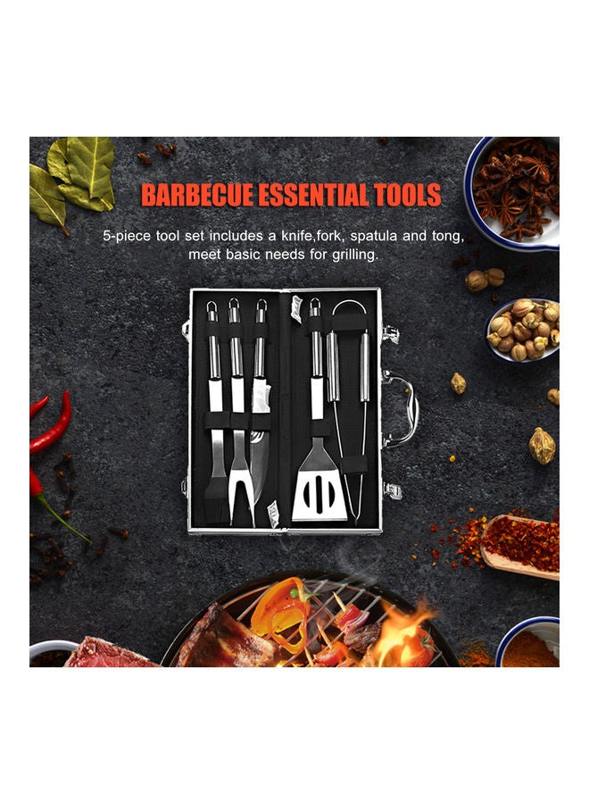 Barbecue Accessory Kit Grill Tool Set Versatile Portable Outdoor Indoor Barbecue Knife, Fork, Spatula, Tong, Basting Brush Silver 37*7.2*14cm - Image 5