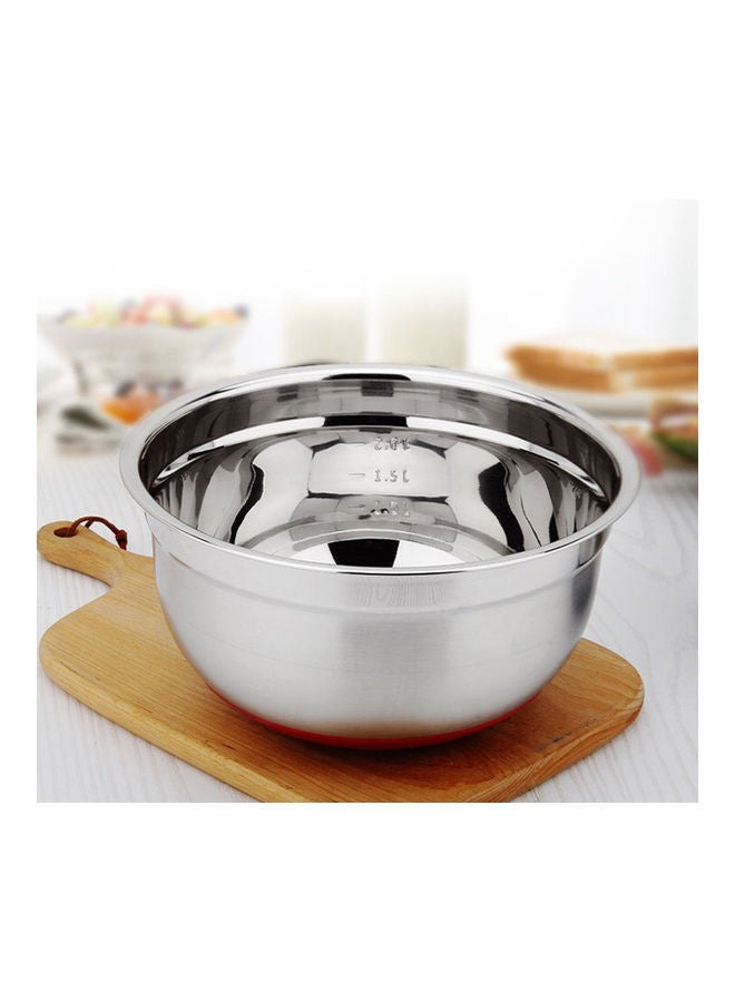 وعاء من الاستانلس ستيل بقاعدة من السيليكون الملون مانعة للانزلاق لحوض الغسيل والسلطات والأرز فضي 22*22*22سم - Image 2