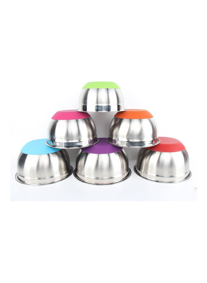 وعاء من الاستانلس ستيل بقاعدة من السيليكون الملون مانعة للانزلاق لحوض الغسيل والسلطات والأرز فضي 22*22*22سم - Image 1